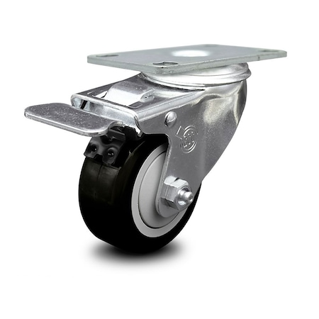 Service Caster 3.5 Inch Black Polyurethane Wheel Swivel Top Plate Caster with Total Lock Brake SCC-TTL20S3514-PPUB-BLK